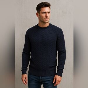 Façonnable Merino Wool Crew Neck Men Sweater Siez XL Color Blue